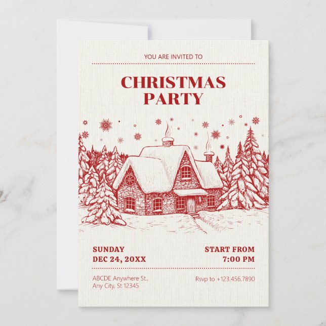 Vintage Christmas winter house  Invitation (Front)