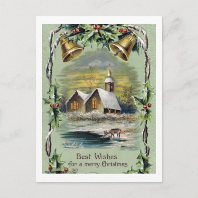 Vintage Christmas Winter Scene Holiday Postcard (Front)