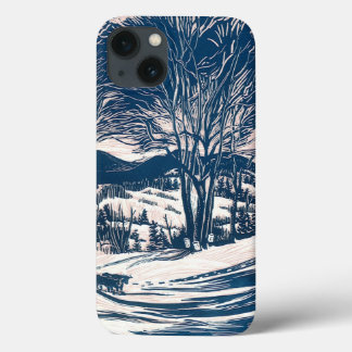 Vintage Christmas, Winter Snow Mountain Landscape iPhone 13 Case