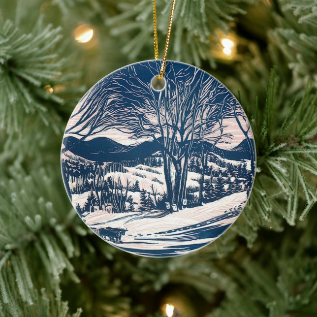 Vintage Christmas, Winter Snow Mountain Landscape  Ceramic Ornament (Tree)