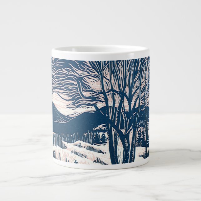 Vintage Christmas, Winter Snow Mountain Landscape  Large Coffee Mug (Front)