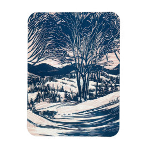 Vintage Christmas, Winter Snow Mountain Landscape Magnet