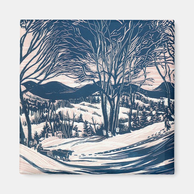 Vintage Christmas, Winter Snow Mountain Landscape  Magnet (Front)