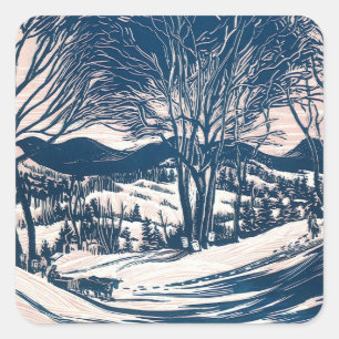 Vintage Christmas, Winter Snow Mountain Landscape  Square Sticker