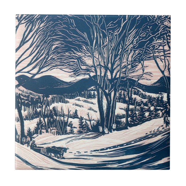 Vintage Christmas, Winter Snow Mountain Landscape  Tile (Front)