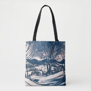 Vintage Christmas, Winter Snow Mountain Landscape Tote Bag