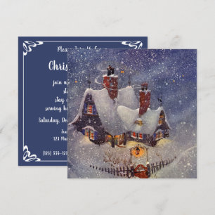 Vintage Christmas Winter Snow Party Invitation
