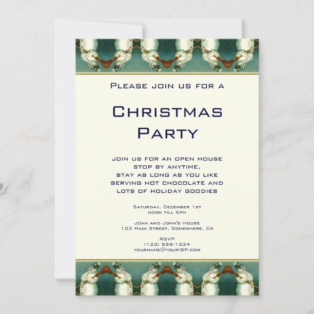 Vintage Christmas, Winter, Snow, Snowman Pattern Invitation (Front)