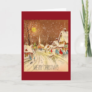 Vintage Christmas Winter Snow Town Holiday Card