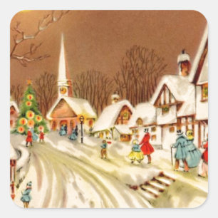 Vintage Christmas Winter Snow Town Square Sticker