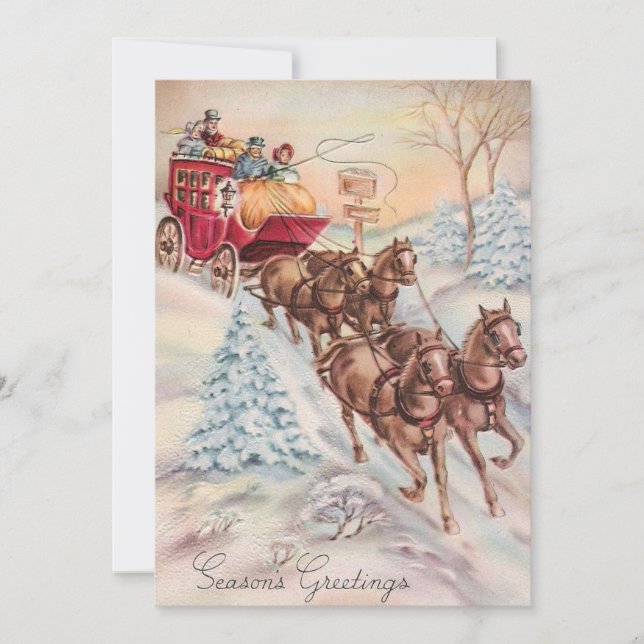Vintage Christmas Winter Stagecoach Holiday Card (Front)