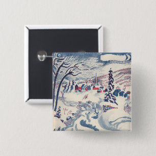 Vintage Christmas, Winter Village Snowscape Snow 2 Inch Square Button