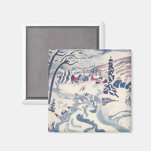 Vintage Christmas, Winter Village Snowscape Snow Magnet (Front/Back)