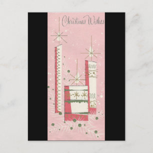 Vintage Christmas Wishes In Pink Holiday Postcard
