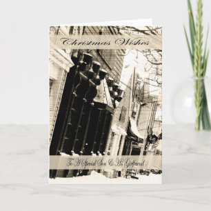 Vintage Christmas Wishes, Son And Girlfriend Holiday Card