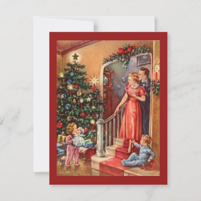 Vintage Christmas With Family Holiday Card (Front)