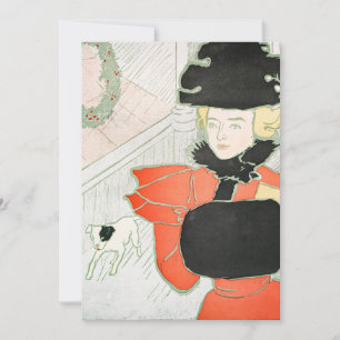 Vintage Christmas Woman and Dog Painting Holiday Card