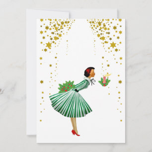 Vintage Christmas Woman blowing out a candle Holiday Card