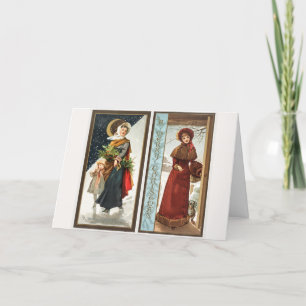 Vintage Christmas Women and Child (1865–1899) Holiday Card