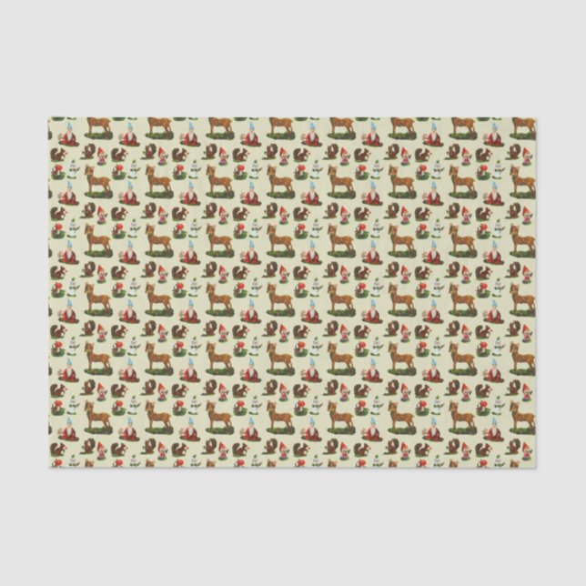 Vintage Christmas Woodland Deer Santa Snowman Tissue Paper (Front)