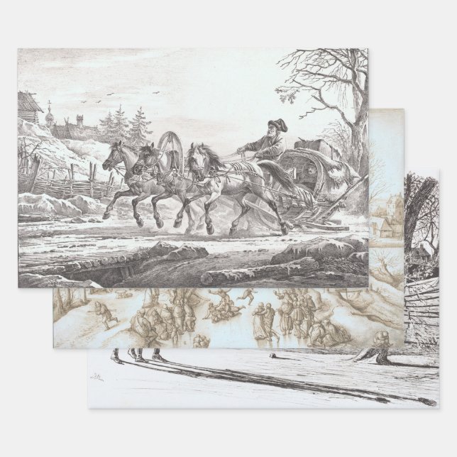 Vintage Christmas Wrapping Paper COACH, SKATERS... (Set)