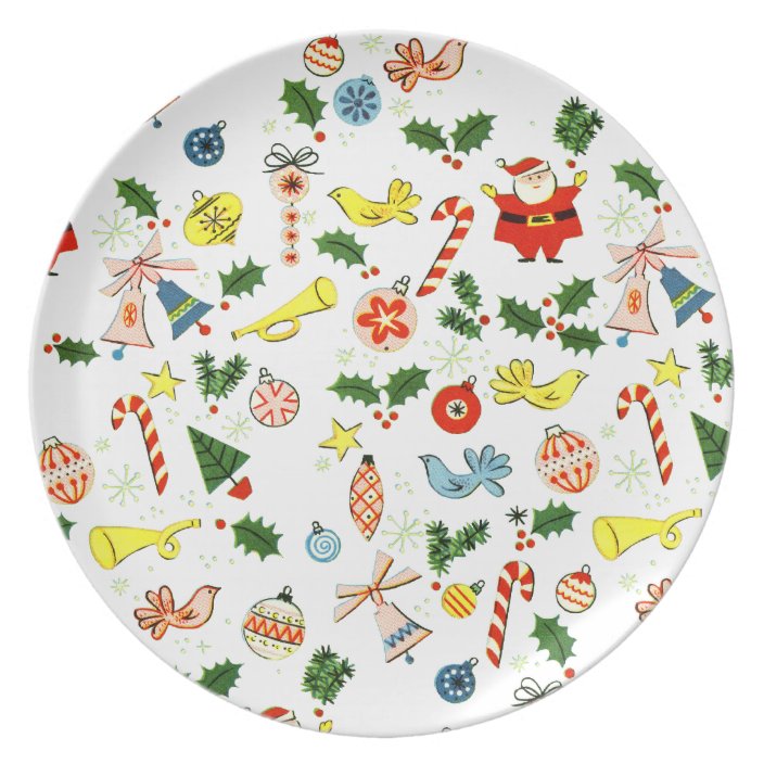 Vintage Christmas Wrapping Paper Melamine Plate | Zazzle.ca