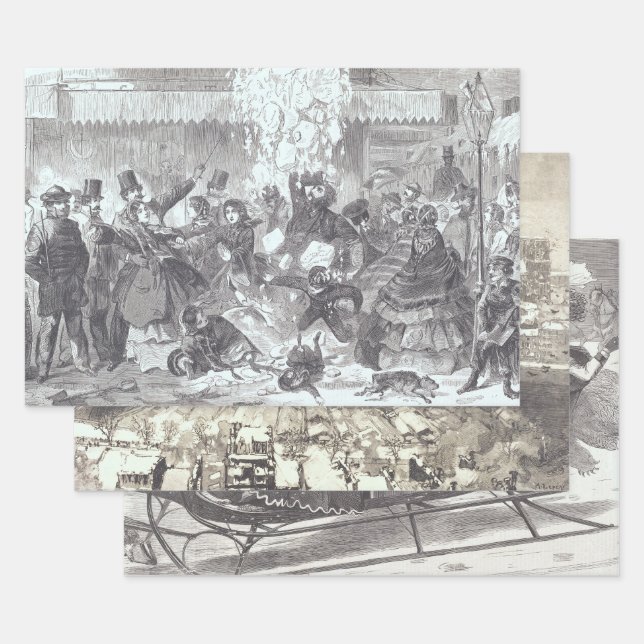 Vintage Christmas Wrapping Paper SNOW, PARIS... (Set)