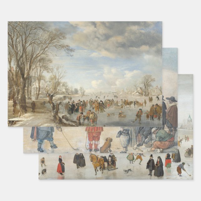 Vintage Christmas Wrapping Paper WINTER ICE FAIR (Set)