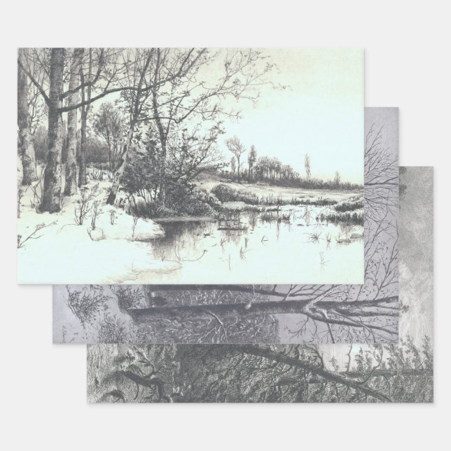 Vintage Christmas Wrapping Paper WINTER WOODS... (Set)