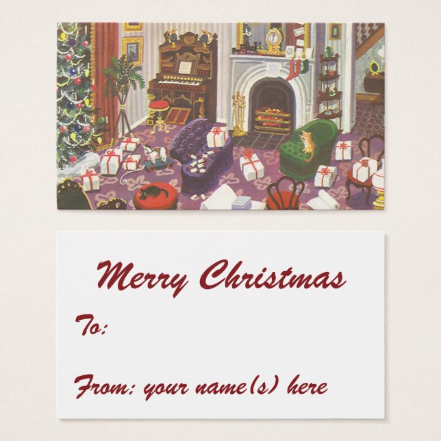 Vintage Christmas Wrapping Presents in Living Room (Front & Back)