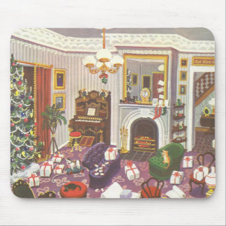 Vintage Christmas Wrapping Presents in Living Room Mouse Pad
