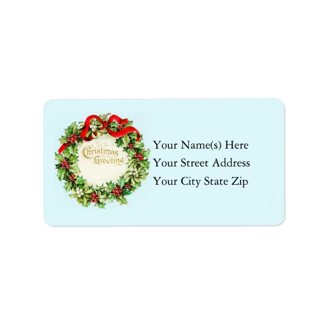 Vintage Christmas Wreath Address Label (Front)