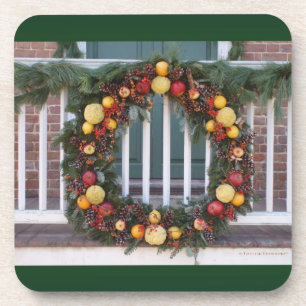 Vintage Christmas Wreath Cork Coaster