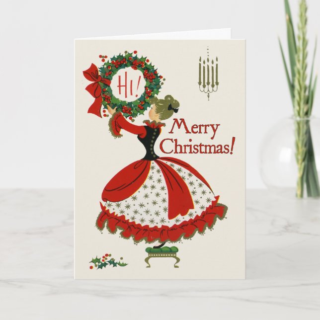 Vintage Christmas Wreath Greeting Card (Front)