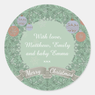 Vintage Christmas Wreath Personalised Classic Round Sticker
