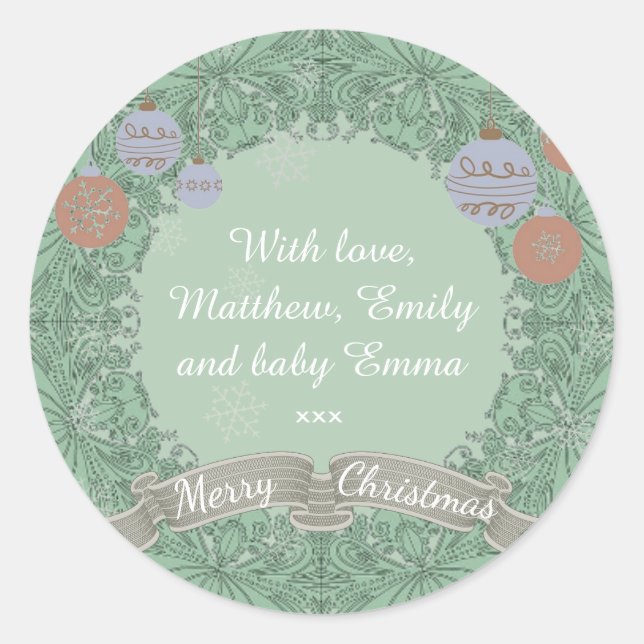 Vintage Christmas Wreath Personalised Classic Round Sticker (Front)