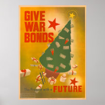 Vintage Christmas WWII Bond Drive Poster Art