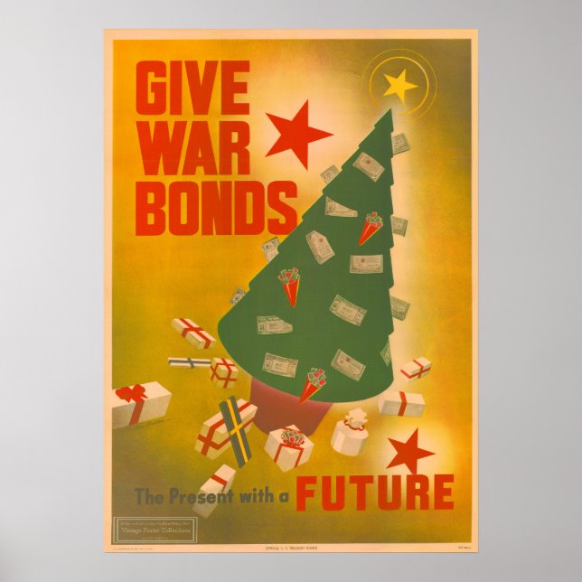 Vintage Christmas WWII Bond Drive Poster Art (Front)