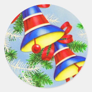 Vintage Christmas Xmas Bells Classic Round Sticker