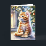 Vintage Christmas Yellow Kitten Card<br><div class="desc">Christmas picture of a sweet yellow tabby kitten.</div>