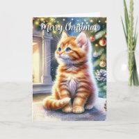 Vintage Christmas Yellow Kitten