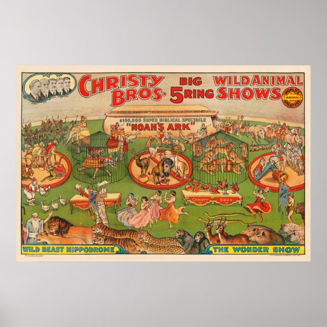 Vintage Christy Brothers Wild Animal Circus Poster (Front)
