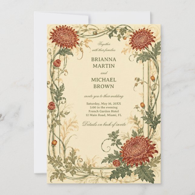 Vintage Chrysanthemum Botanical Invitation (Front)