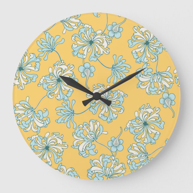 Vintage Chrysanthemum Flowers, Oriental Pattern. Large Clock (Front)