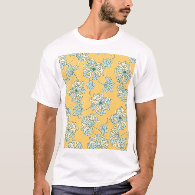 Vintage Chrysanthemum Flowers, Oriental Pattern. T-Shirt (Front)