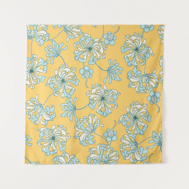 Vintage Chrysanthemum Flowers, Oriental Pattern. Tapestry (Front)