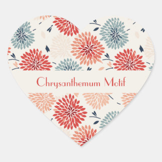 Vintage Chrysanthemum Motif Japenese Pattern Heart Sticker