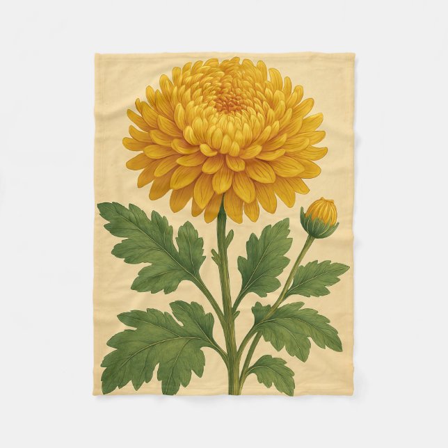 Vintage Chrysanthemum on Weathered Paper Fleece Blanket (Front)