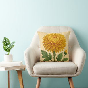 Vintage Chrysanthemum on Weathered Paper Throw Pillow