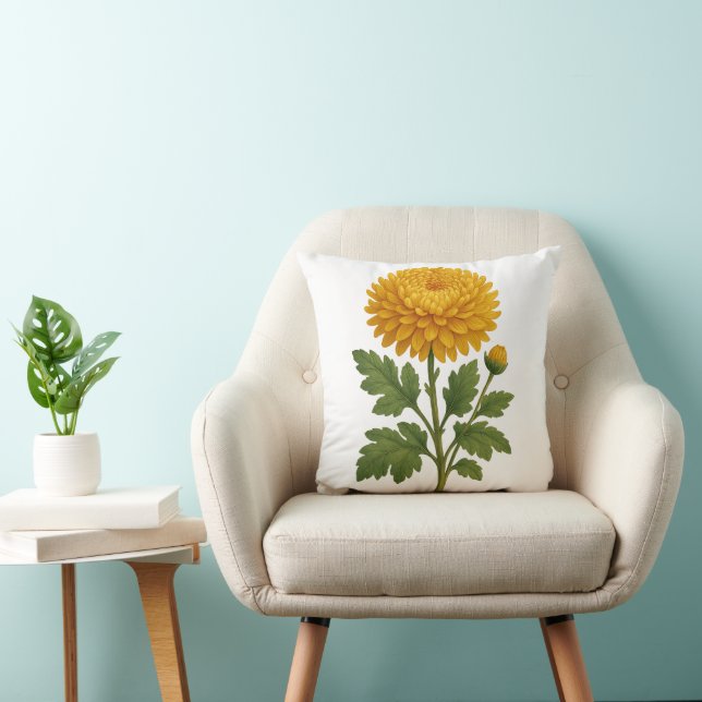 Vintage Chrysanthemum Throw Pillow (Chair)